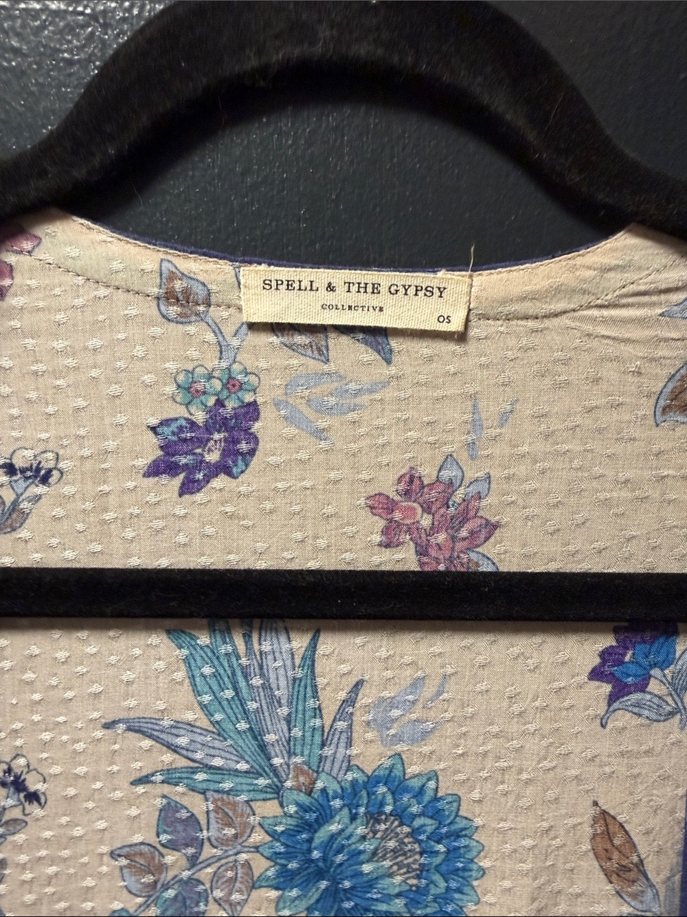 Spell Cream Maxi Kimono Dress with Blue and Pink Floral Print - Picture 2 of 3